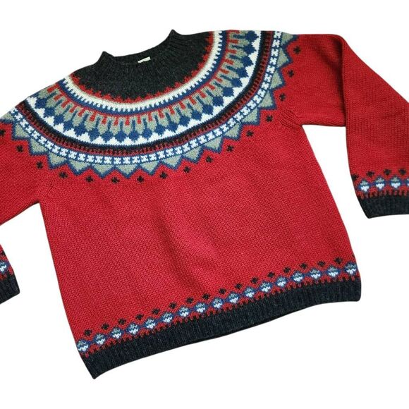 Vintage Eddie Bauer Sweater Womens Large 100% Wool Fair Isle Cottagecore Chunky - Picture 1 of 4
